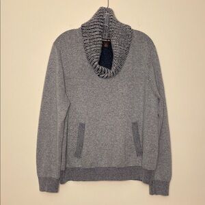 Gray Navy Cowl Neck 100% Cashmere Pullover Sweater Front Pocket Pouch MXL